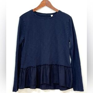 DYLAN Los Angeles Navy Blue 100% Cotton Ruffle Hem Long Sleeve Top Women’s M